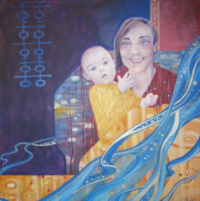 Acrylbild eine lächelnden Frau mit Baby